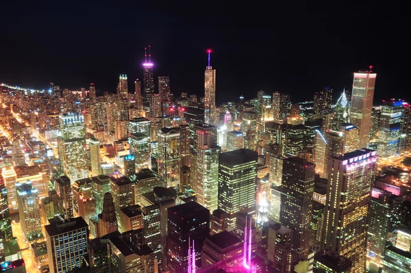 Chicago nacht luchtfoto — Stockfoto