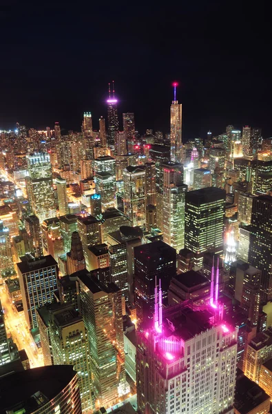 Chicago nacht luchtfoto — Stockfoto