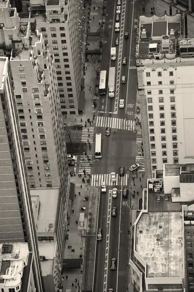 美国纽约市曼哈顿街头的鸟瞰图黑色和白色 — 图库照片