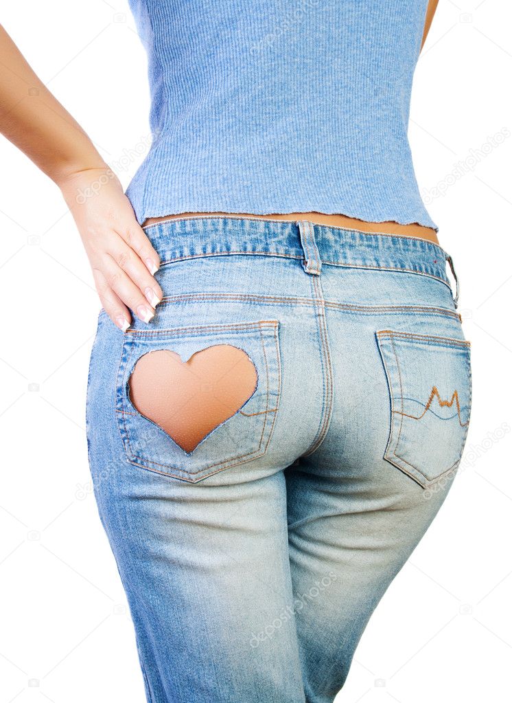 Шикарная попочка девушки в джинсах