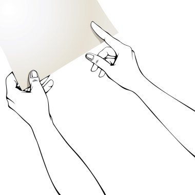 Hands pointing finger on blank paper. clipart