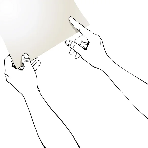 Handen vinger op blanco papier. — Stockvector