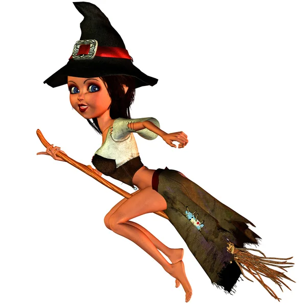 Little witch on the broom — Stock Photo, Image