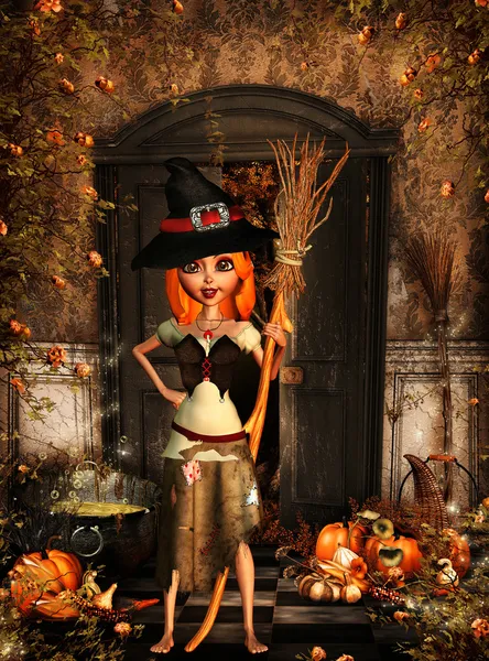 Piccola strega ad Halloween — Foto Stock
