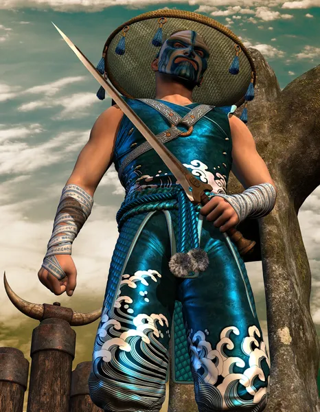 Zwaard vechter in samurai kleding — Stockfoto
