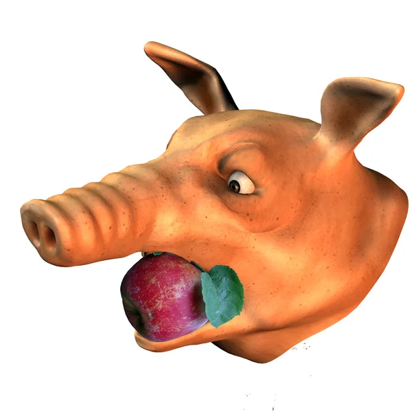 Głową świni z jabłkiem — Zdjęcie stockowe