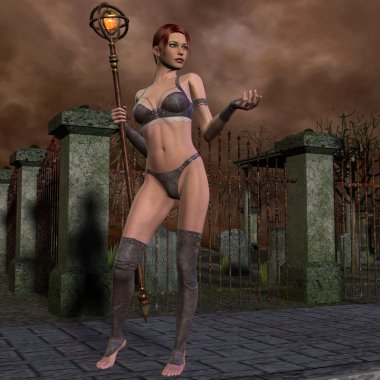 Young sorceress in front of cemetery clipart