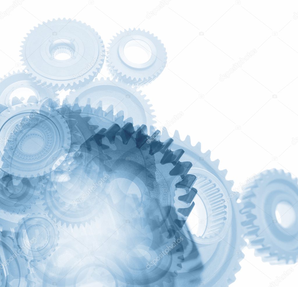 Gears on plain background. Copy space