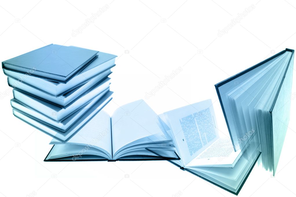 Books on plain background. Copy space