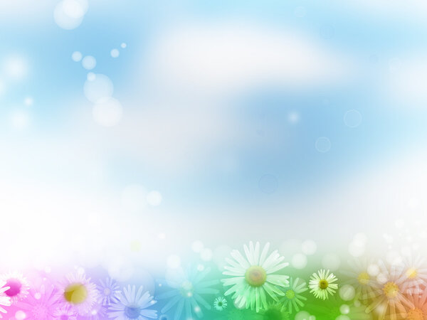 Flowers on blue and white background