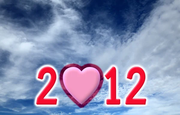 New Year Made of computer graphic on blue sky and white cloud ba — Stock Photo, Image