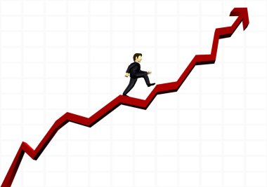 Business man climbing a financial graph clipart