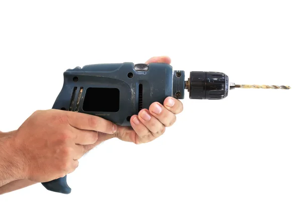 Man´s hands with a dirty electric drill — 스톡 사진