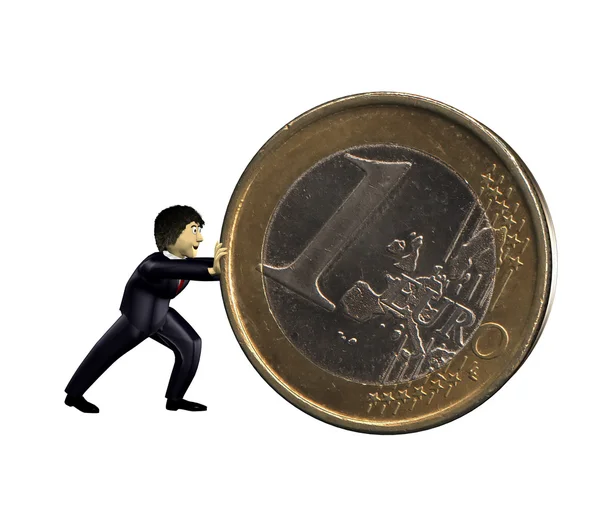 Третий бизнесмен толкает монету евро — стоковое фото