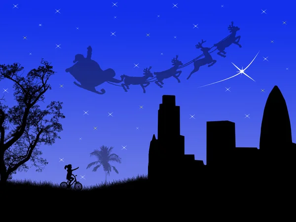 在城市中的圣诞老人 sleighs — 图库矢量图片