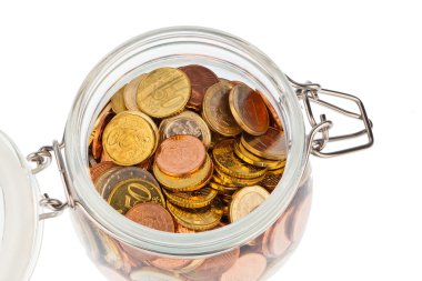 A jar of coins of the european currency euro clipart