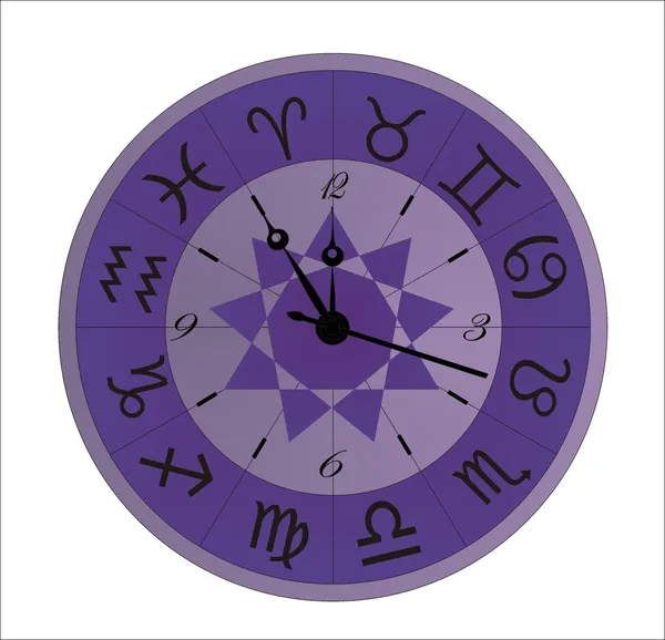 Wektor zegar znak zodiaku fiołek — Wektor stockowy