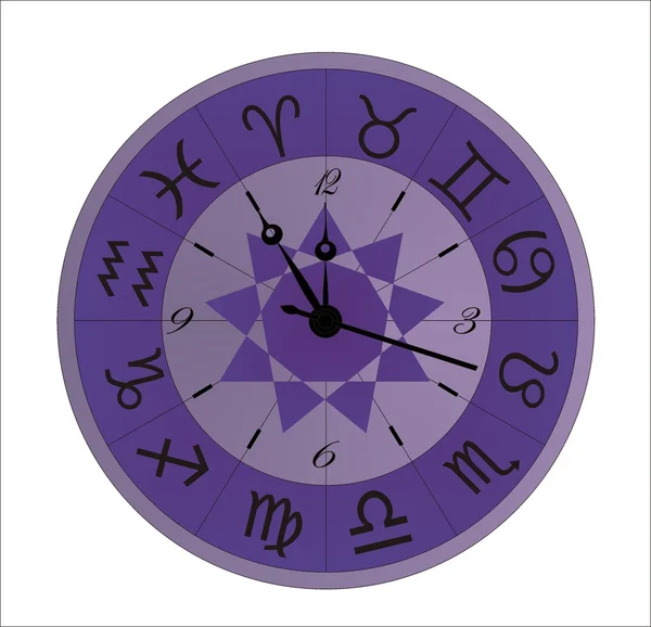 Relógio vetorial zodíaco violeta — Vetor de Stock