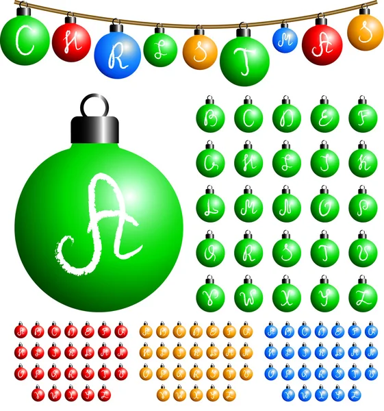 Christmas balls alphabet — Stock Vector