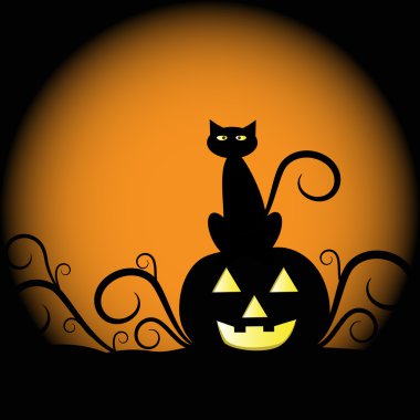 Cat and Pumpkin clipart