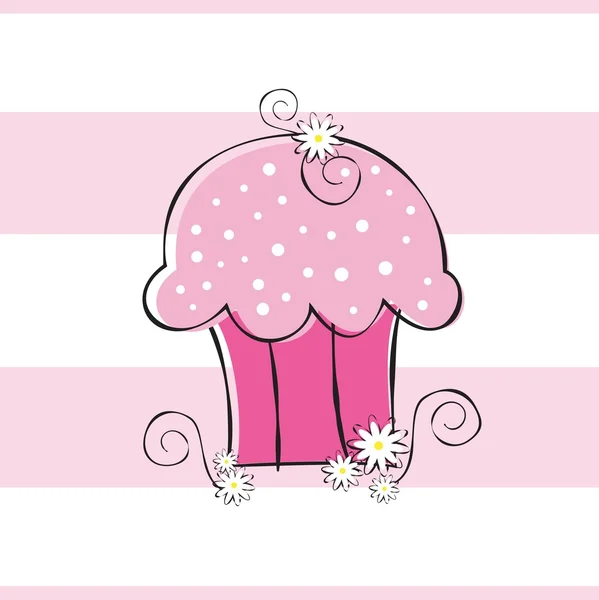 かわいい花のカップケーキ — ストックベクタ