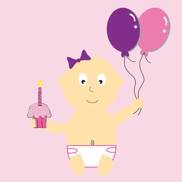 Premier anniversaire de bébé fille — Image vectorielle