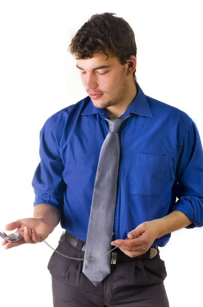 Casual man looking his watch — Stock Photo, Image