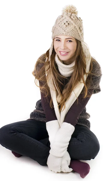 Smiling beautiful girl in winter style — Stok fotoğraf