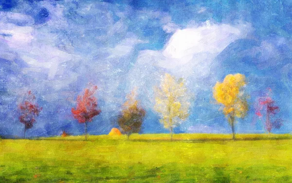 Oil picture a Autumn landscape — Stock Photo, Image
