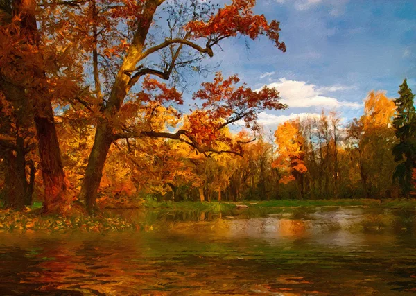 Картина - тихий, безшумний осінній пейзаж з озером — стокове фото