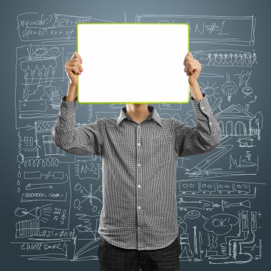 Male with write board in his hands clipart