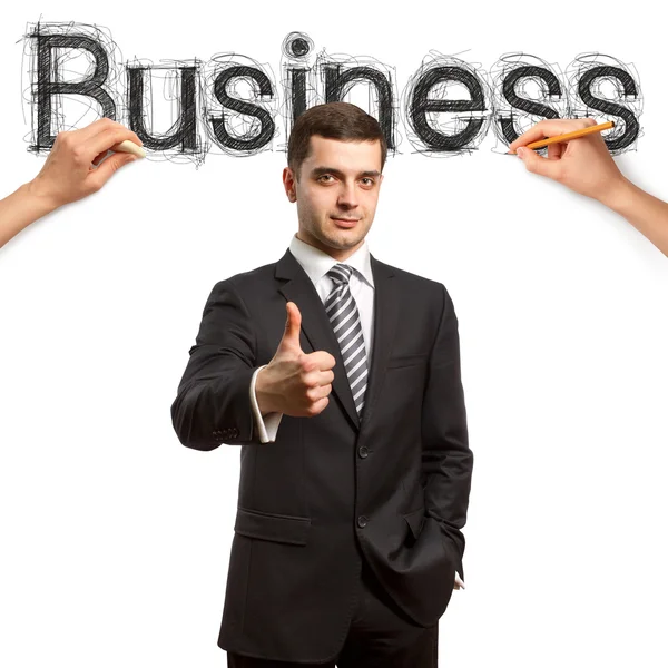 Word business schets met zakenman — Stockfoto