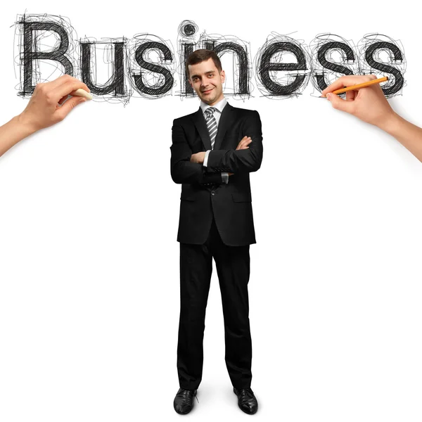 Ескіз слова бізнес з бізнесменом — стокове фото