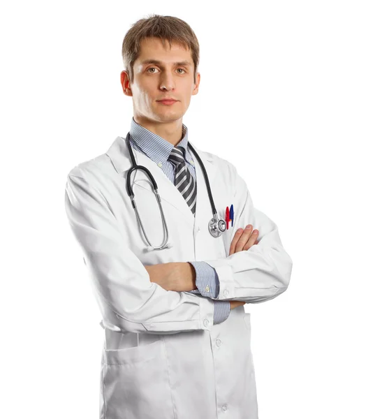 Genç doktor adam stetoskop ile — Stok fotoğraf