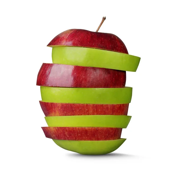 Czerwony i zielony pokroić jabłka — Zdjęcie stockowe