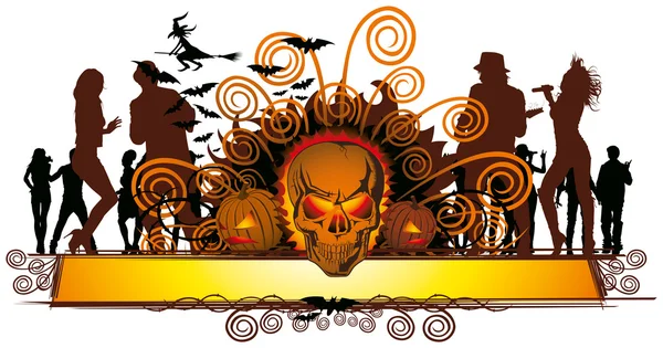 Wütender Halloween-Totenkopf und Tanz — Stockvektor