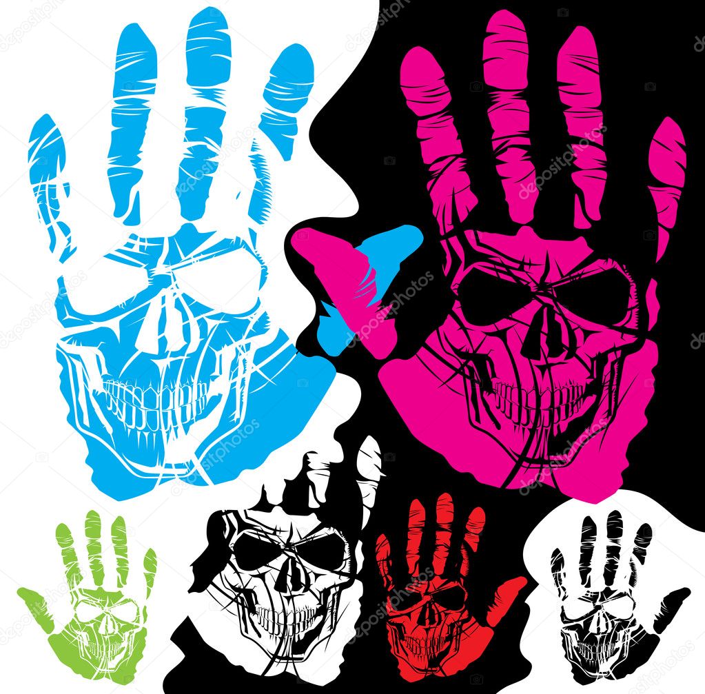 skull and hand