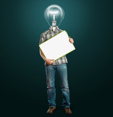 Lamp head businessman with empty write board clipart