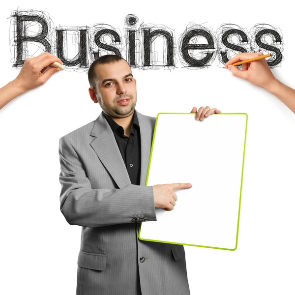 Szkic słowo biznes z biznesmen — Zdjęcie stockowe