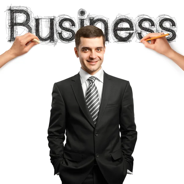 Bosquejo palabra negocio con hombre de negocios —  Fotos de Stock