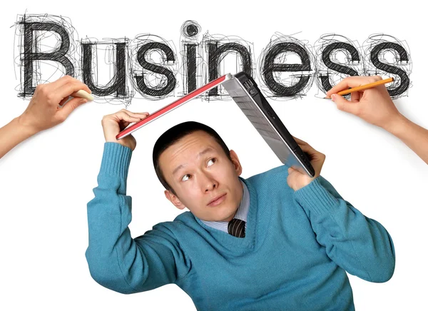 言葉ビジネス ビジネスマンが付いたスケッチします。 — ストック写真