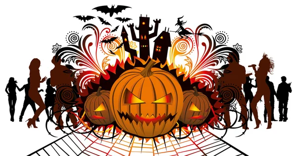 Angry halloween pumpkin and dancing — Stock Vector