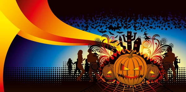 Raiva halloween abóbora e dança — Vetor de Stock