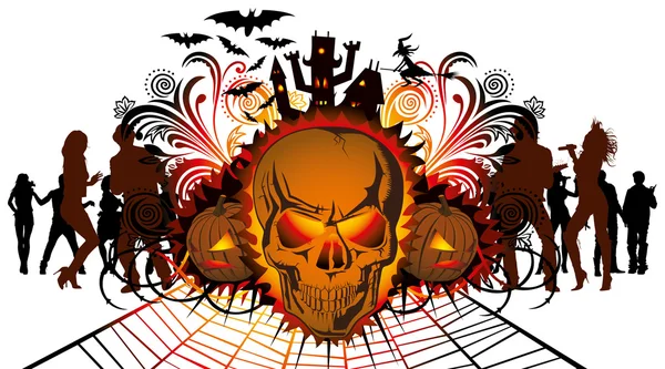Kızgın halloween kafatası ve dans — Stok Vektör