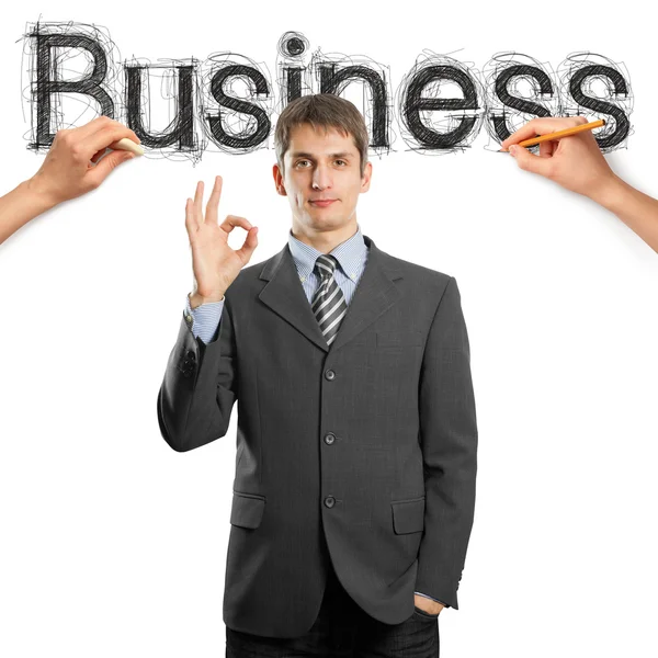 Negócio de palavra de esboço com homem de negócios — Fotografia de Stock