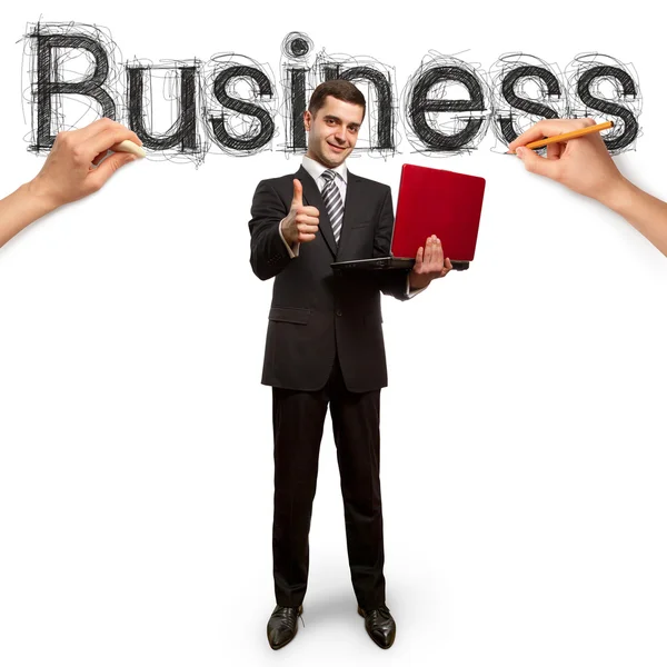 Bosquejo palabra negocio con hombre de negocios —  Fotos de Stock