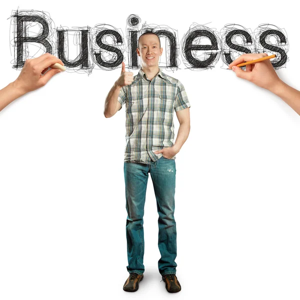 Sketch word business with businessman — Stock Photo, Image