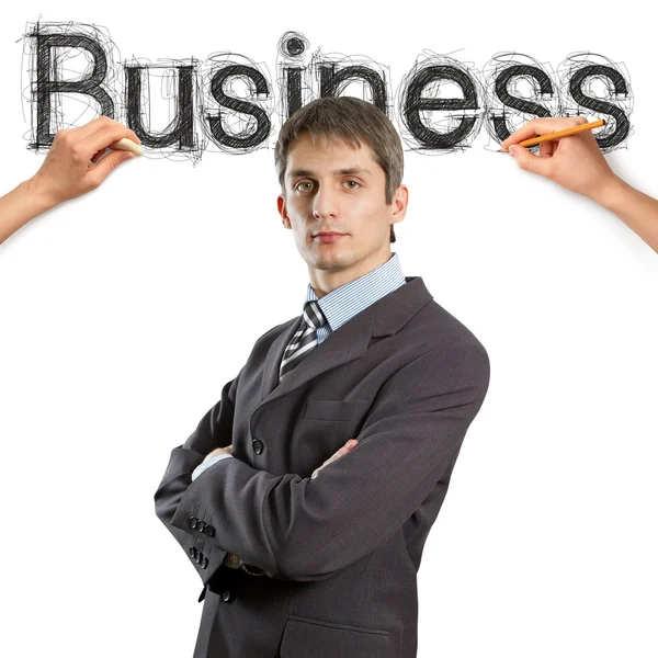 Bosquejo palabra negocio con hombre de negocios — Foto de Stock