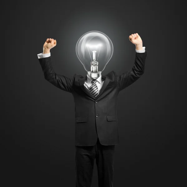 Lamp-head businessman with hands up Stock Image