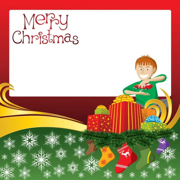 Weihnachtskarte mit Socken und Junge — Stockvektor